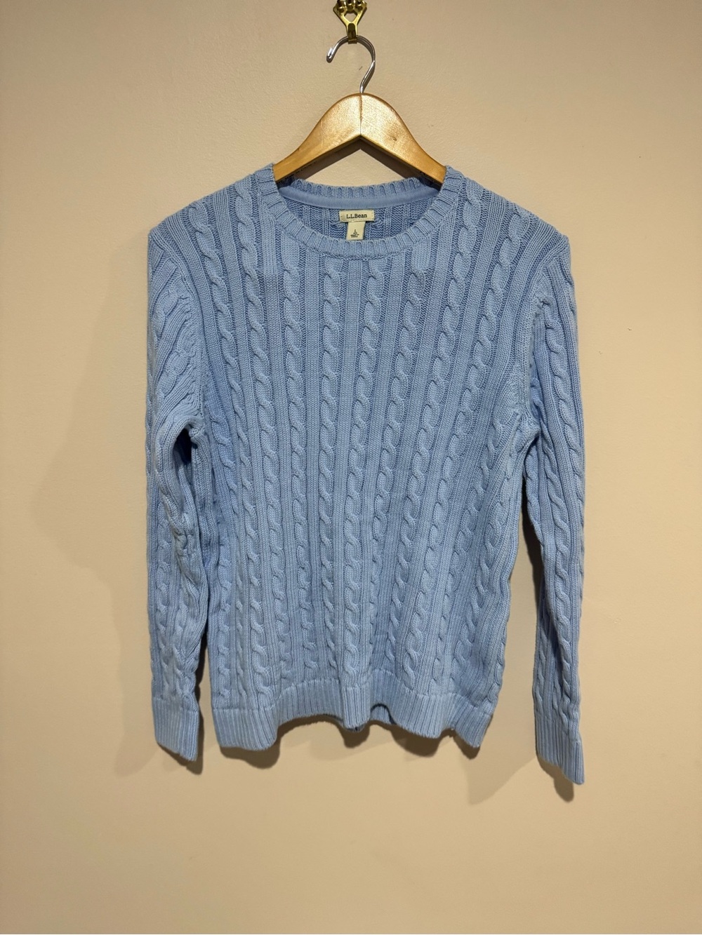 LL BEAN Blue Casual Cable Knit Cardigan 100% Cotton Women's Size Large
